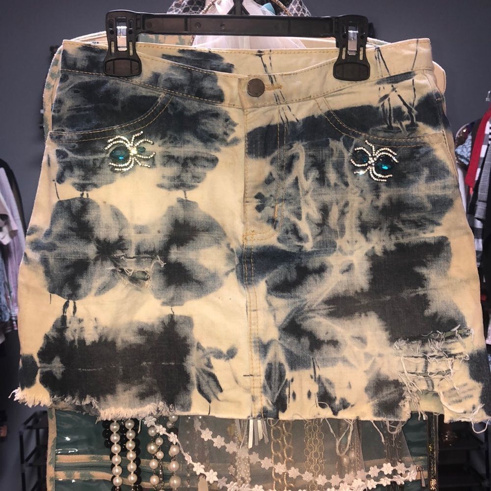 Bleached upcycled denim short skirt